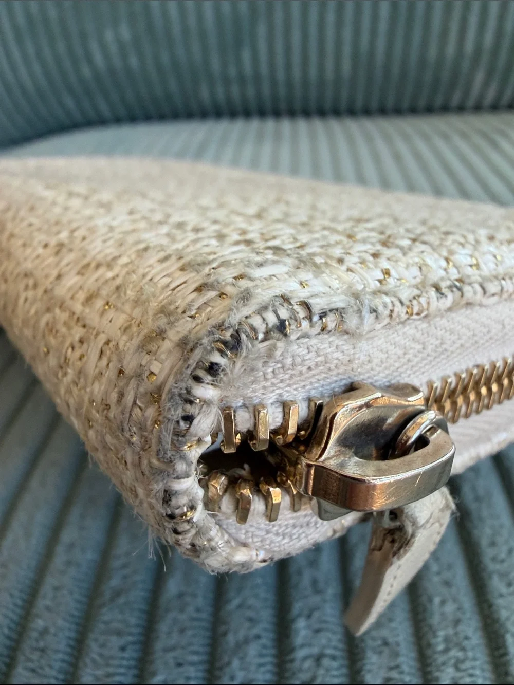 CHANEL Beige Tweed Zip Pouch and Wallet Set